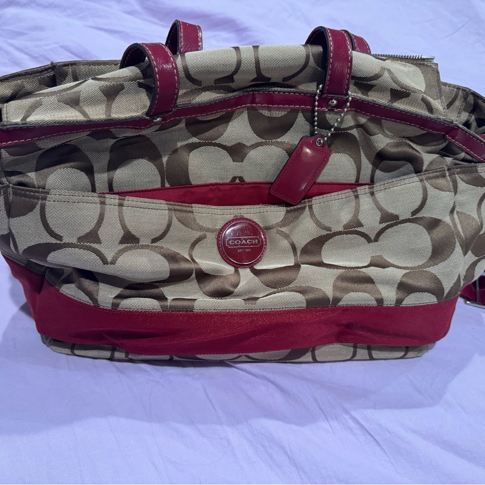 Coach Vintage Signature Red and Tan Shoulder Bag